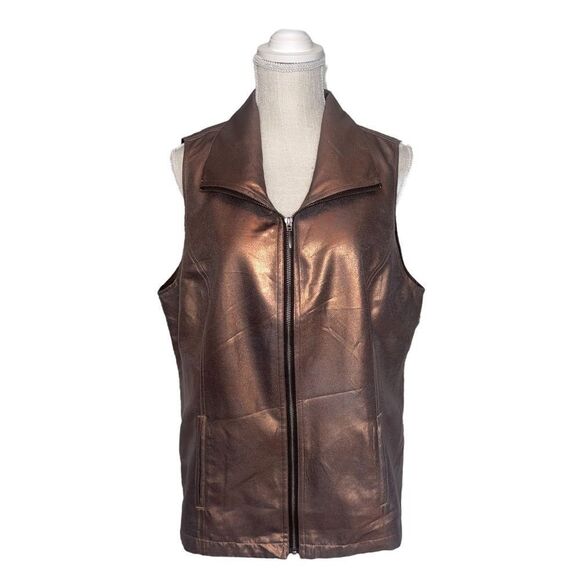 Chicos Shimmery Bronze Moto Vest Size 2 - Picture 5 of 15